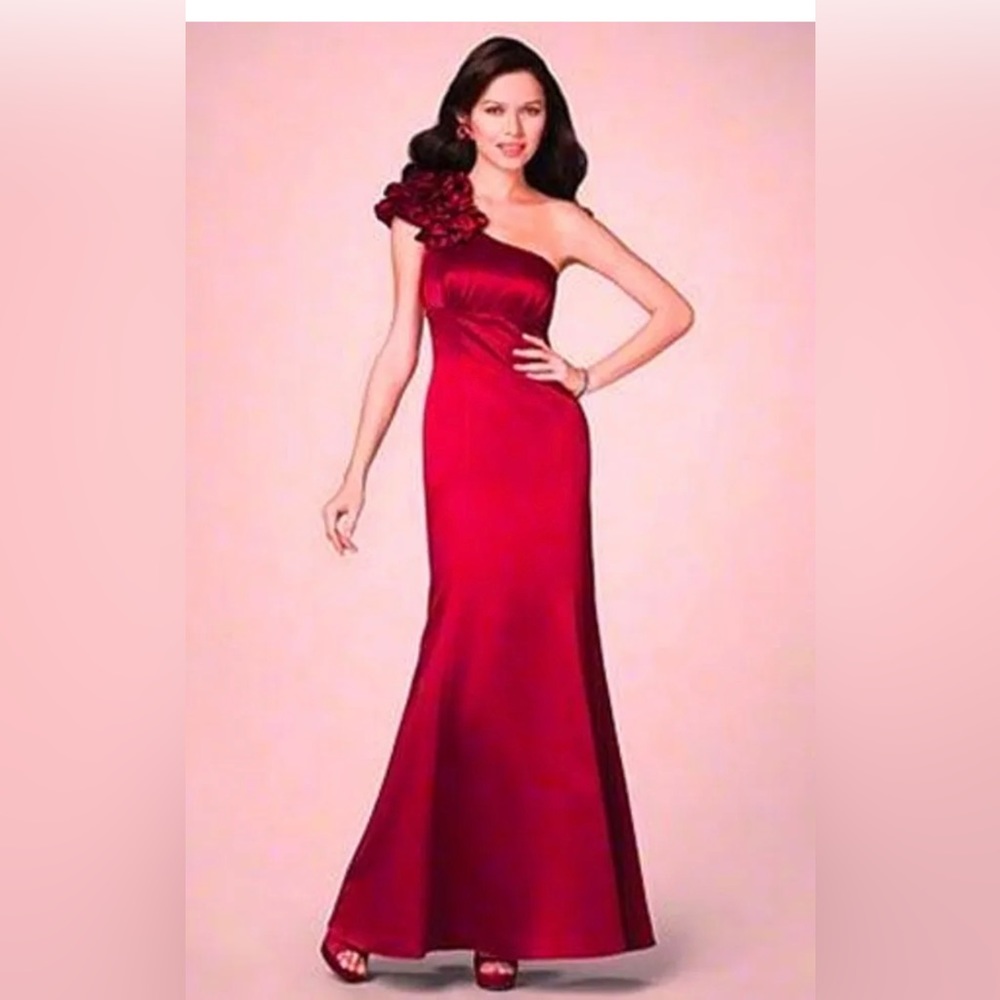 ALFRED ANGELO NEW Size 12 CLARET RED 1-SHOULDER BRIDESMAID FORMAL PROM DRESS.